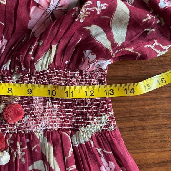 Alicia Bell Floral Beaded Tassel Tie Mini Dress Red Small - Picture 11 of 12